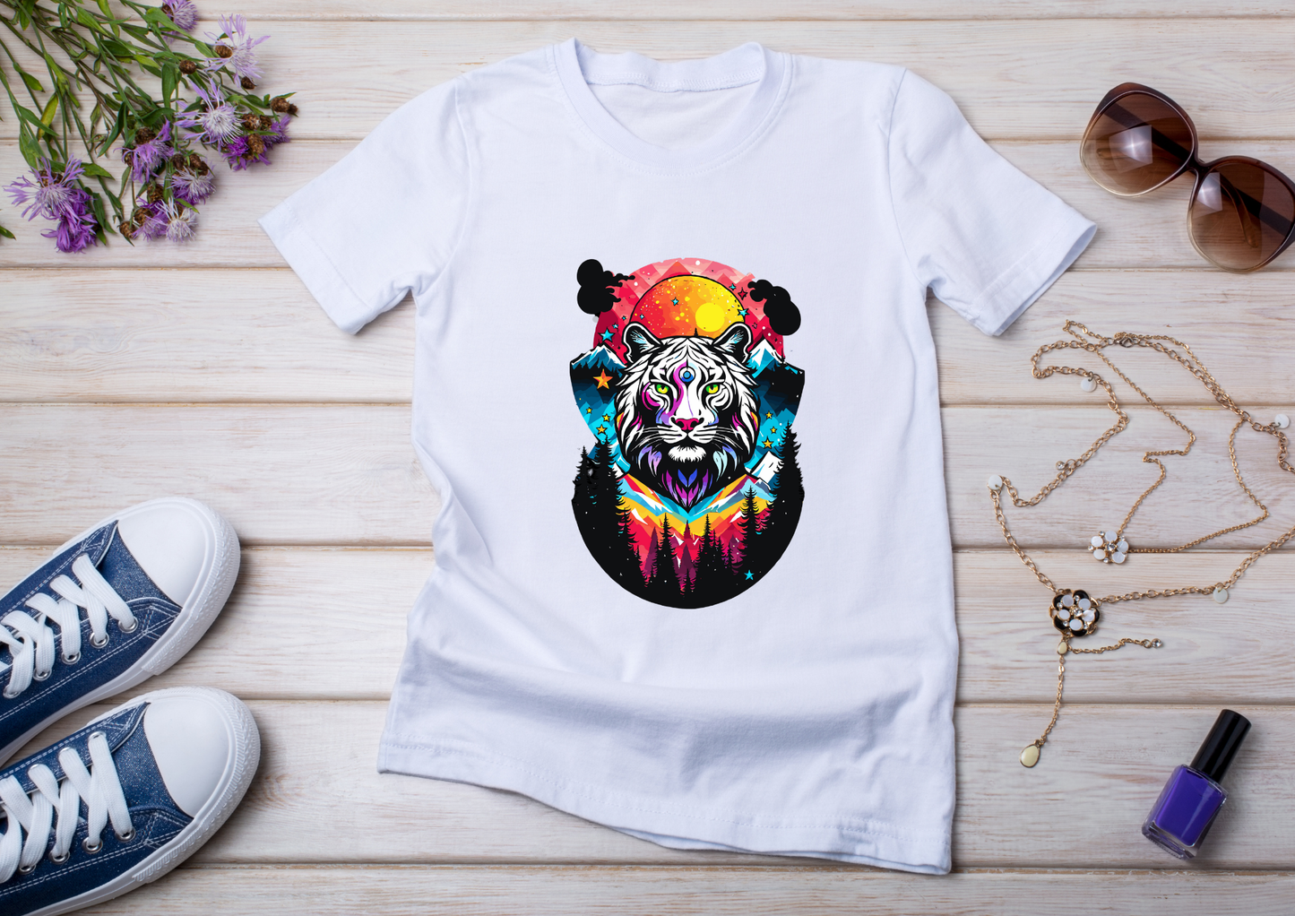 T-shirt Psychedelic Design personnalisé – 100 motifs au choix – Noir ou Blanc