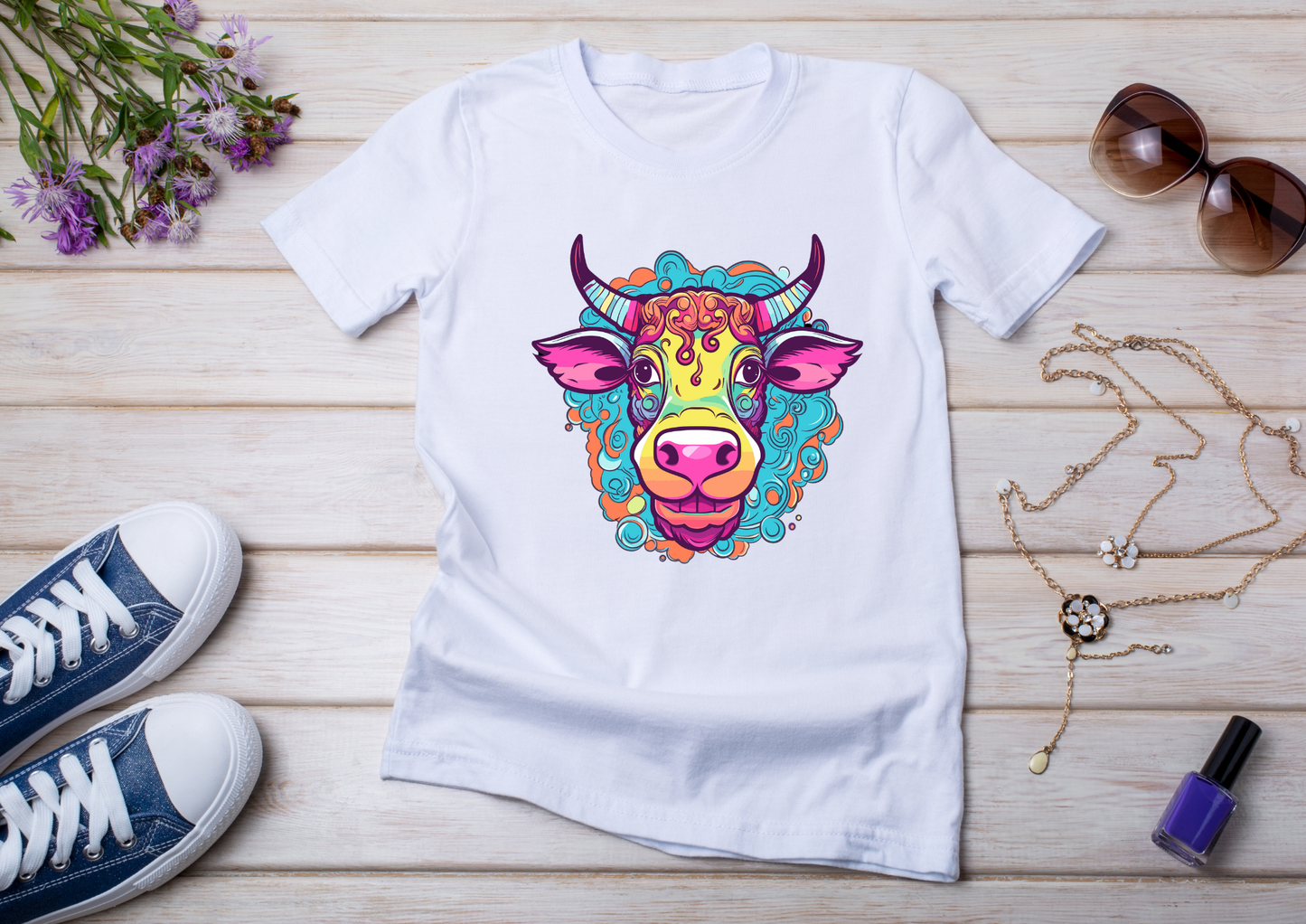 T-shirt Psychedelic Design personnalisé – 100 motifs au choix – Noir ou Blanc