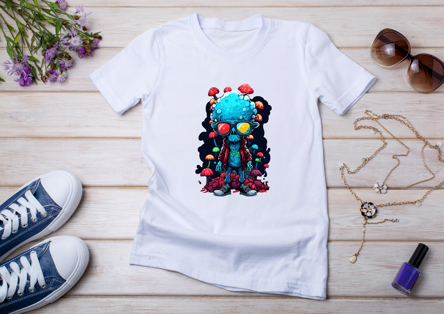T-shirt Psychedelic Design personnalisé – 100 motifs au choix – Noir ou Blanc