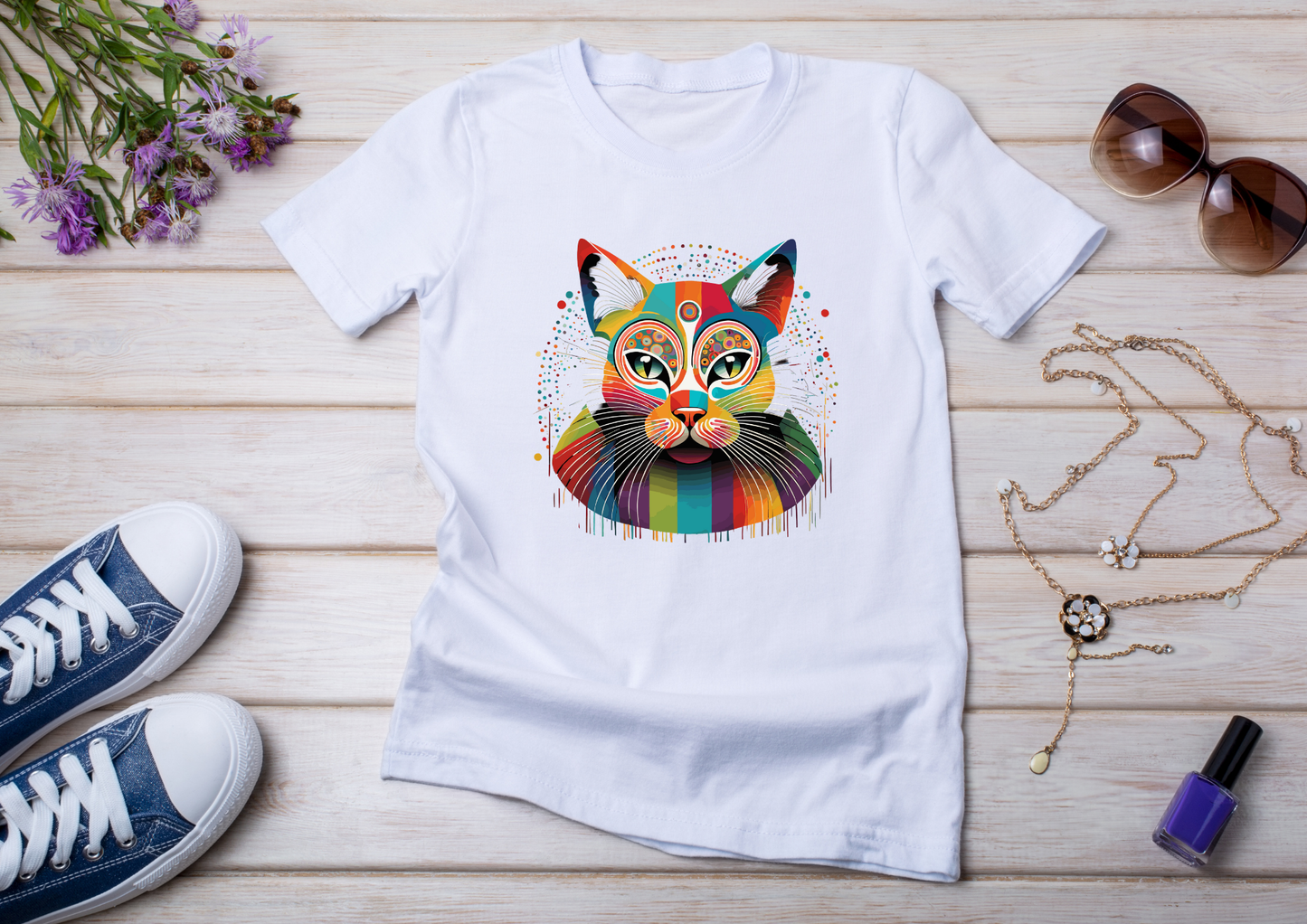 T-shirt Psychedelic Design personnalisé – 100 motifs au choix – Noir ou Blanc