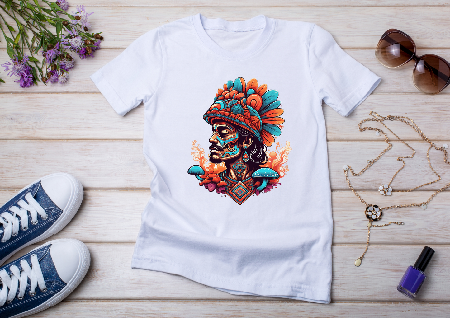 T-shirt Psychedelic Design personnalisé – 100 motifs au choix – Noir ou Blanc