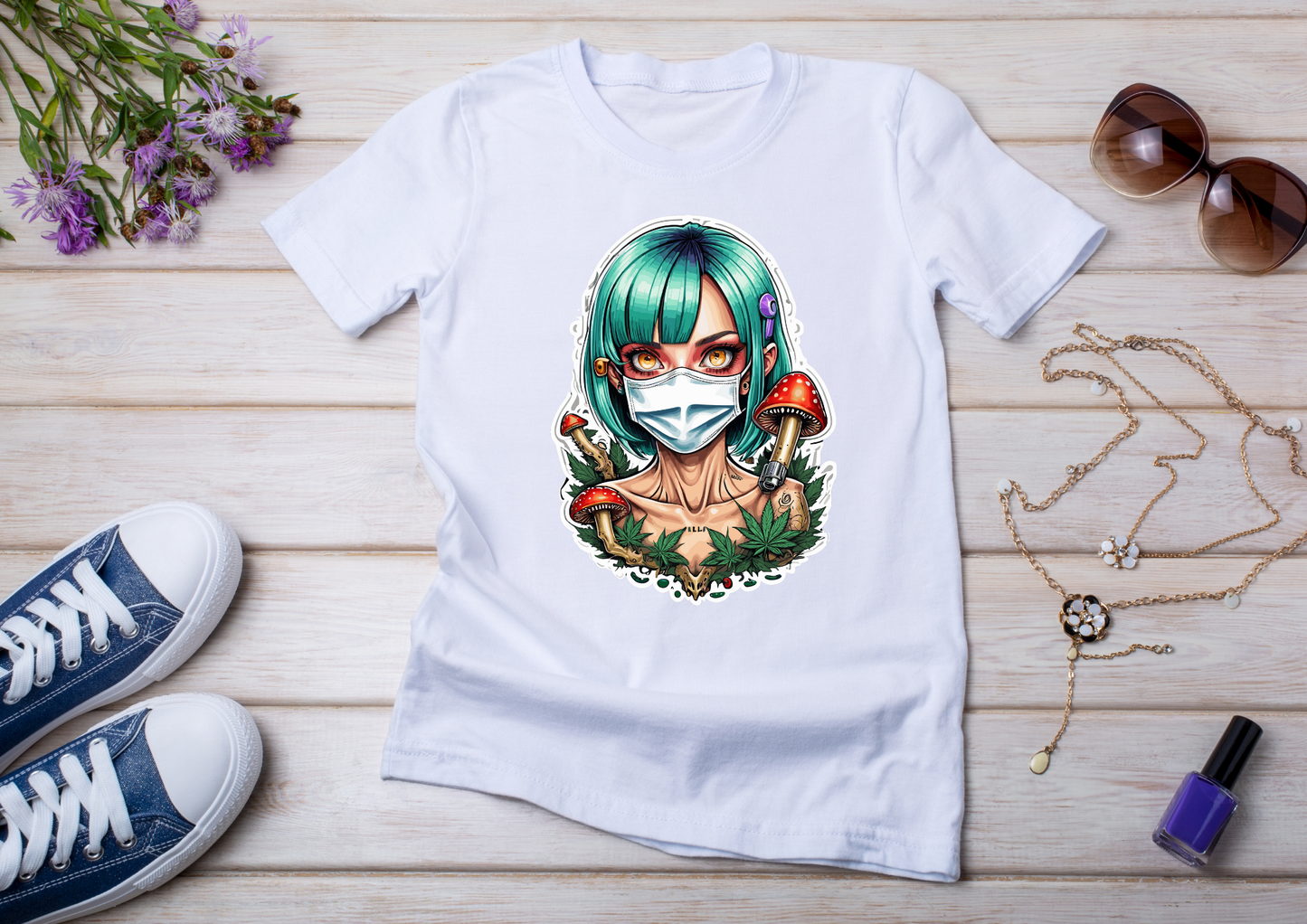 T-shirt Psychedelic Design personnalisé – 100 motifs au choix – Noir ou Blanc