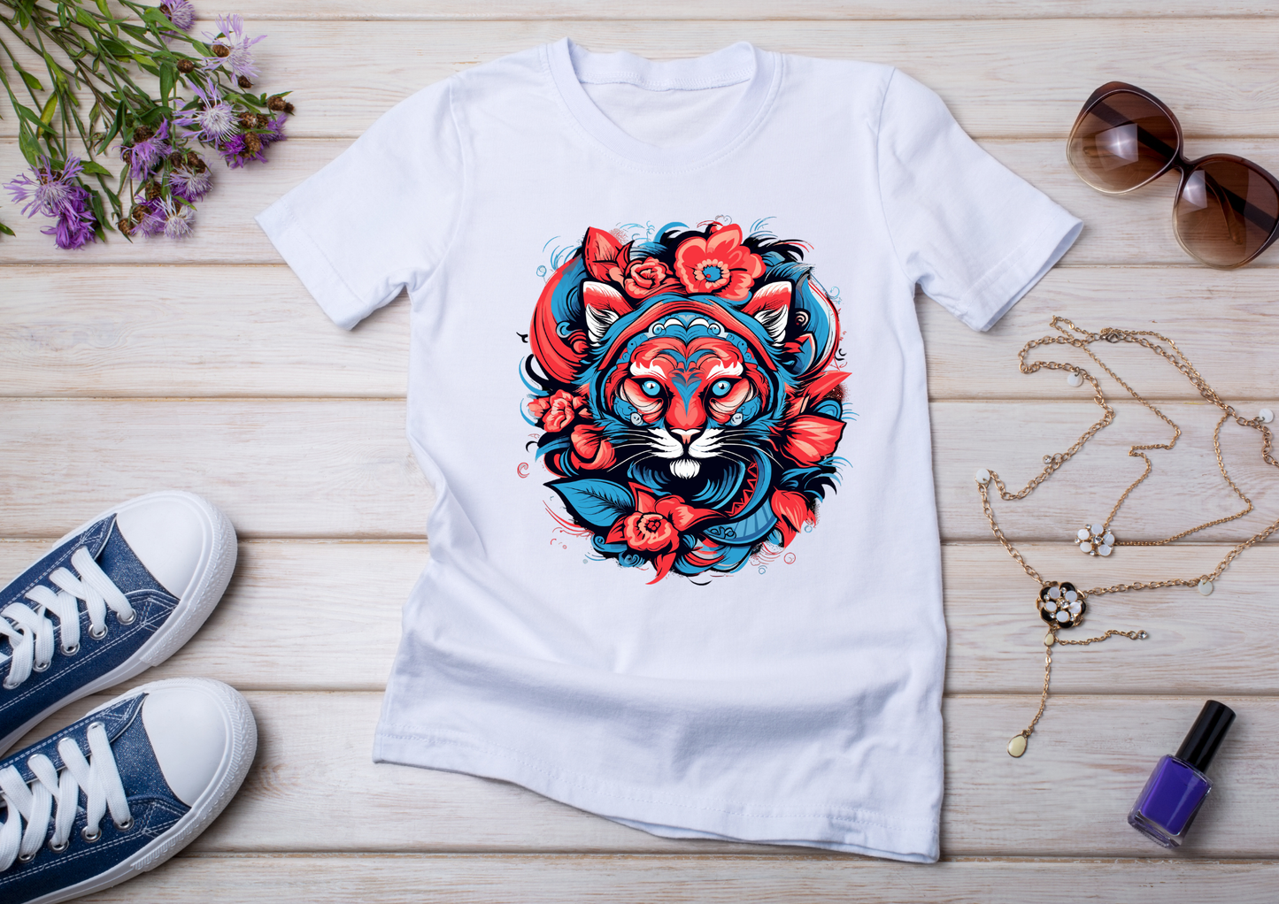 T-shirt Psychedelic Design personnalisé – 100 motifs au choix – Noir ou Blanc