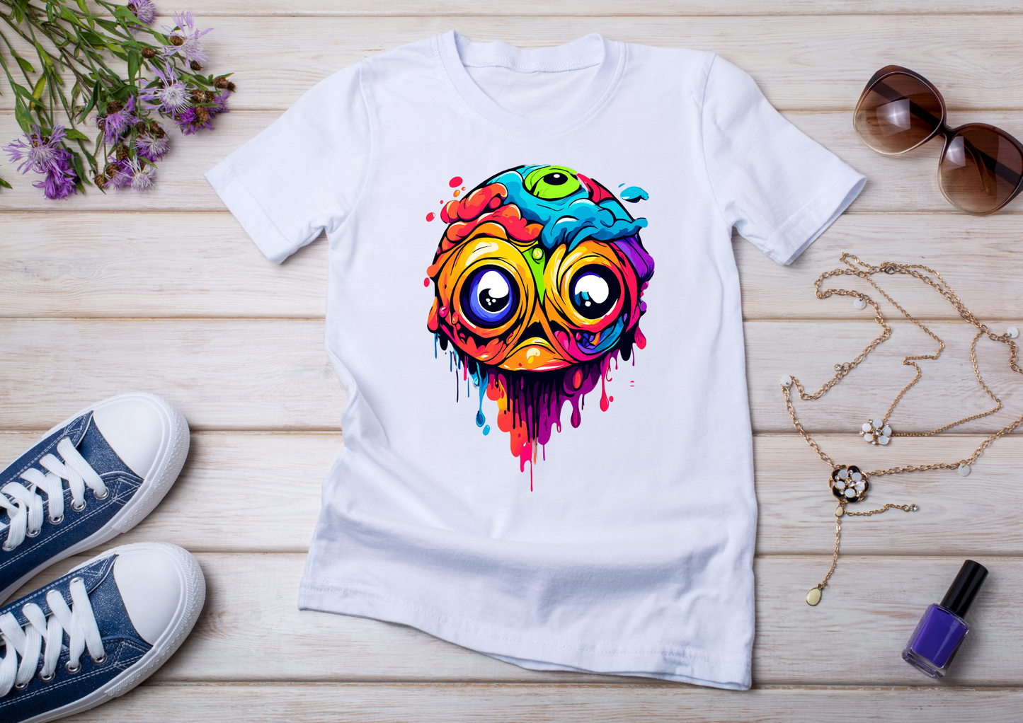 T-shirt Psychedelic Design personnalisé – 100 motifs au choix – Noir ou Blanc