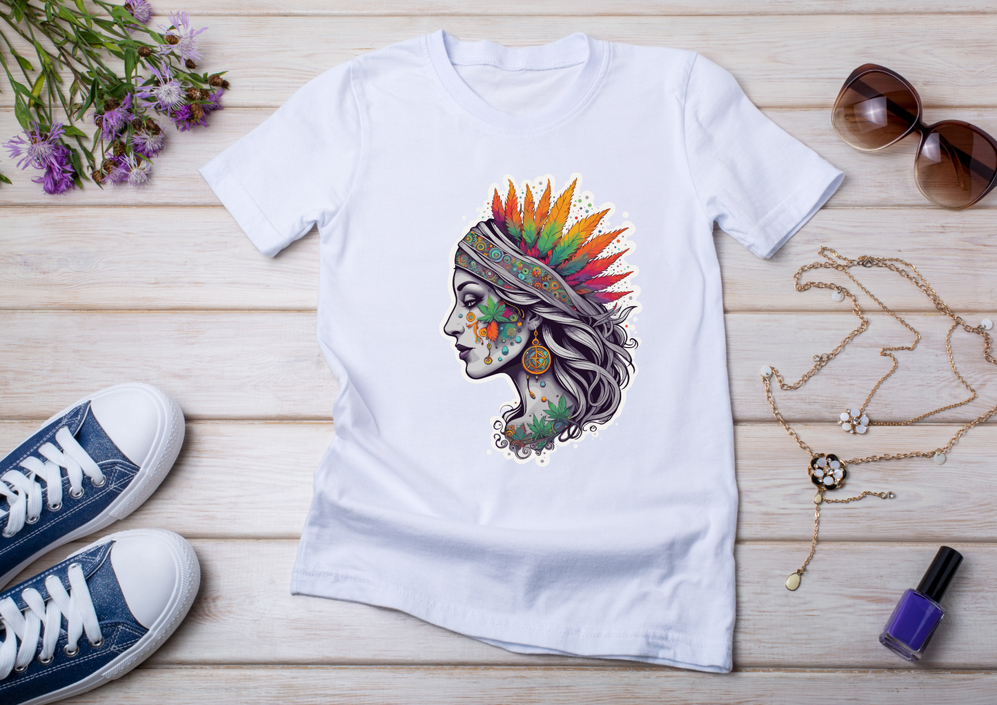 T-shirt Psychedelic Design personnalisé – 100 motifs au choix – Noir ou Blanc