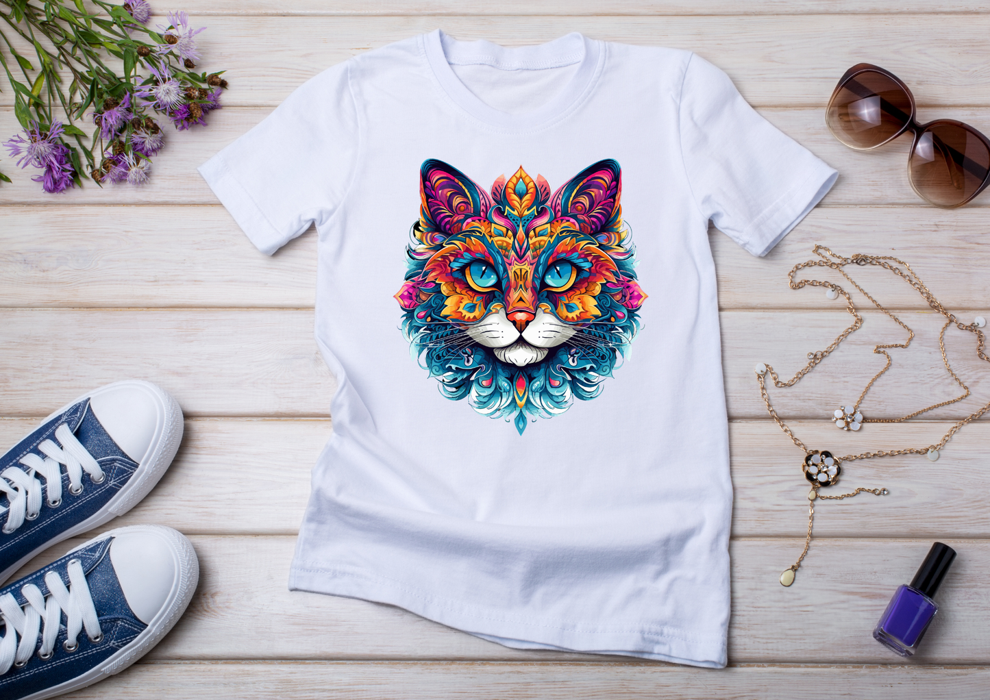 T-shirt Psychedelic Design personnalisé – 100 motifs au choix – Noir ou Blanc