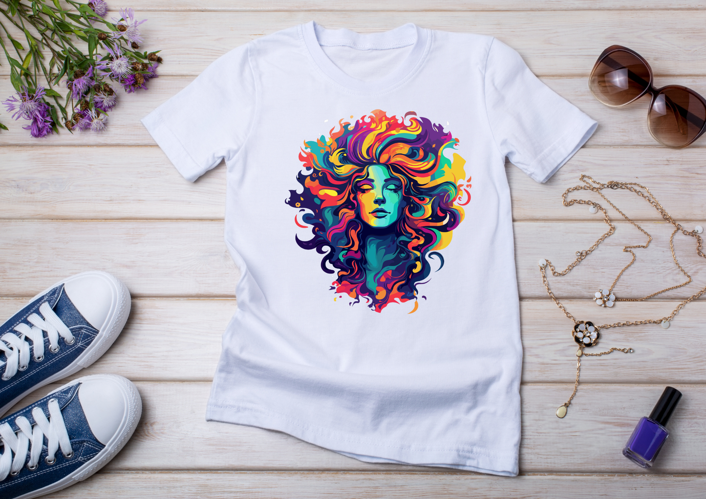 T-shirt Psychedelic Design personnalisé – 100 motifs au choix – Noir ou Blanc