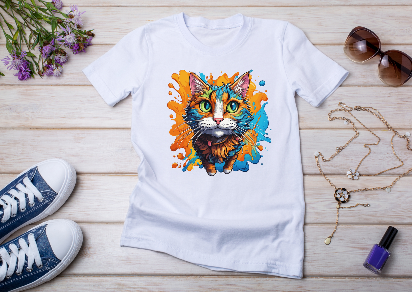 T-shirt Psychedelic Design personnalisé – 100 motifs au choix – Noir ou Blanc