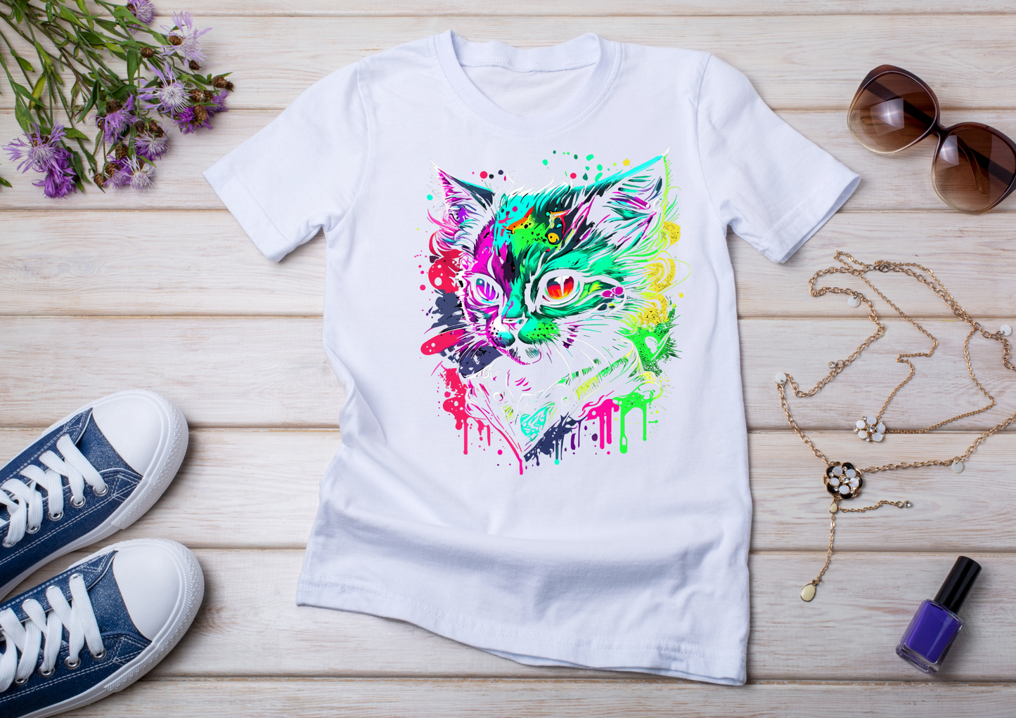 T-shirt Psychedelic Design personnalisé – 100 motifs au choix – Noir ou Blanc