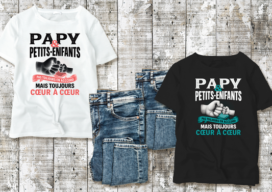 T-shirt « Papy & Petits-Enfants – Pas toujours en accord mais toujours cœur à cœur »