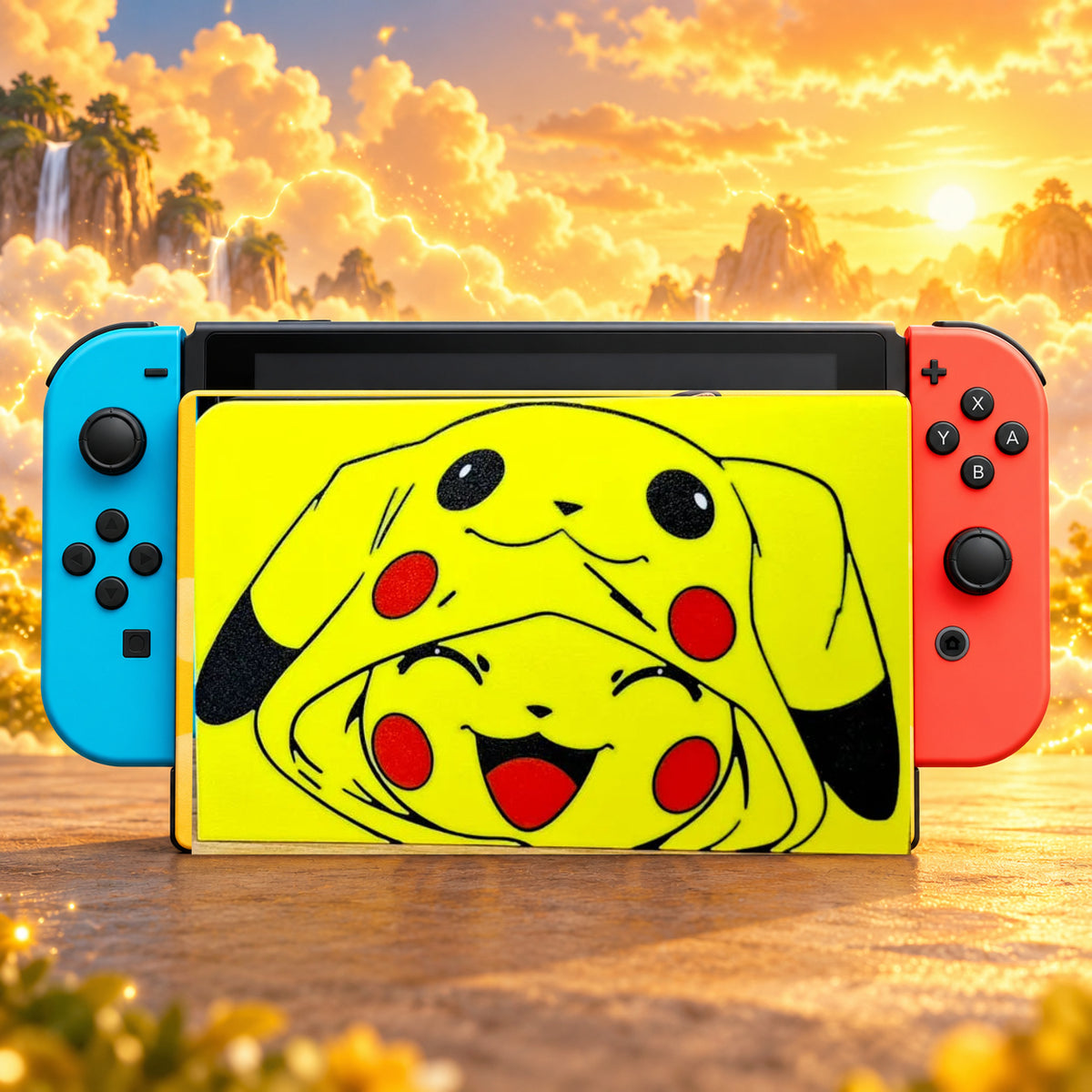 Cache Dock Nintendo Switch – Design Pika Happy – rendu réaliste du modèle exact
