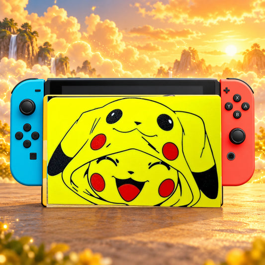Cache Dock Nintendo Switch – Design Pika Happy – rendu réaliste du modèle exact