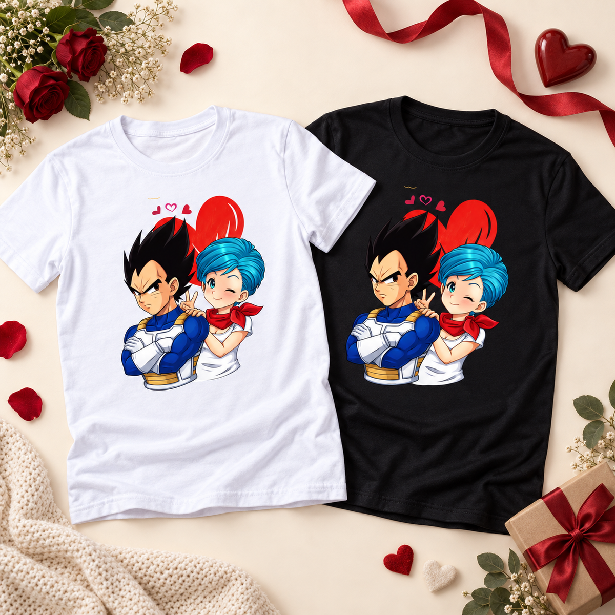 Duo de tee-shirts Couple Anime blanc et noir