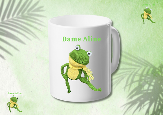 💚 Mug blanc “Dame Aline” – L’élégance et la fantaisie dans votre pause café ☕🐸