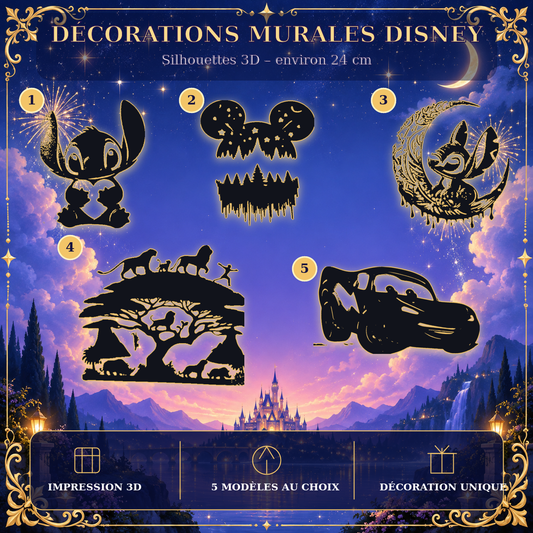 Décorations murales Disney – cinq modèles sur fond féerique