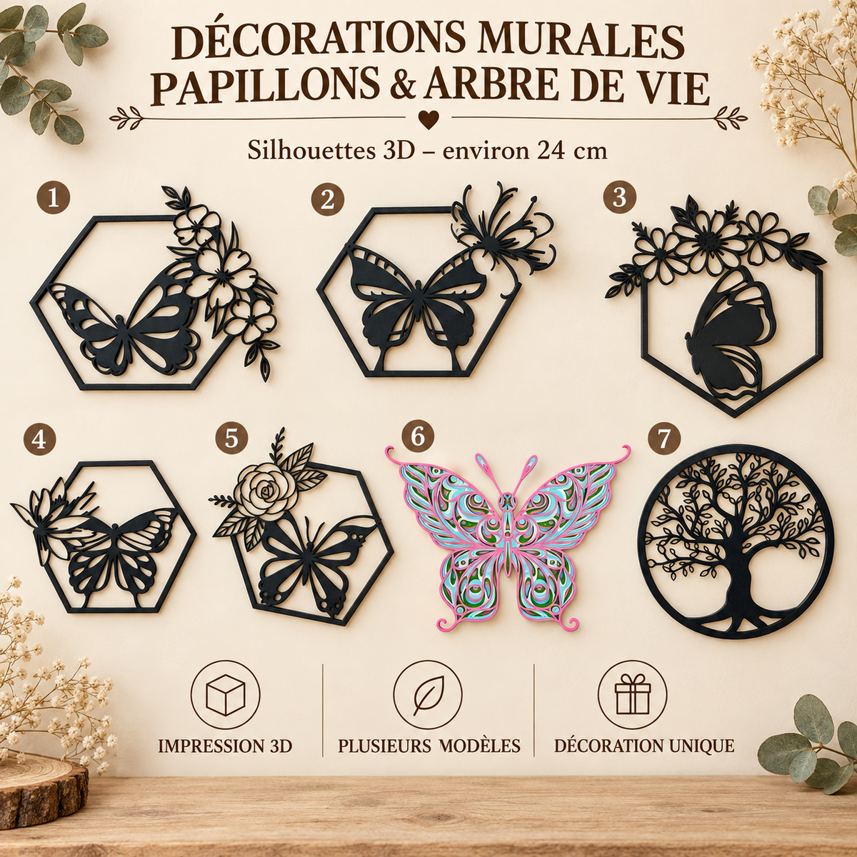 Décorations murales Papillons et Arbre de Vie – présentation des 7 modèles