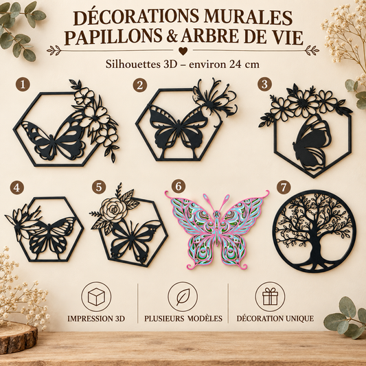 Décorations murales Papillons et Arbre de Vie – présentation des 7 modèles