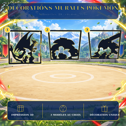 Décorations murales Pokémon – trois modèles sur fond aventure
