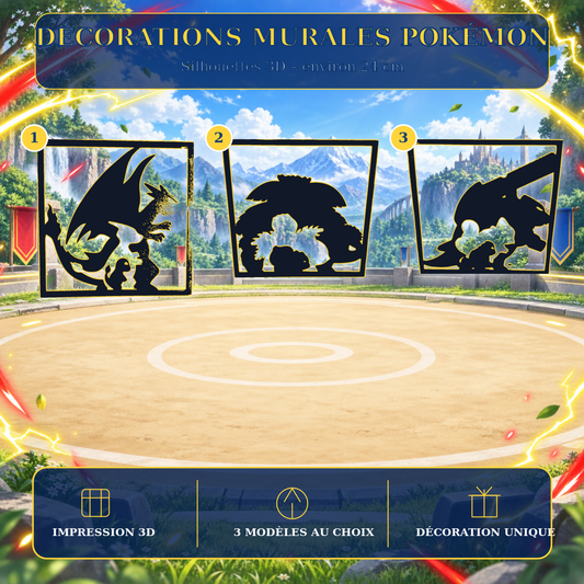 Décorations murales Pokémon – trois modèles sur fond aventure
