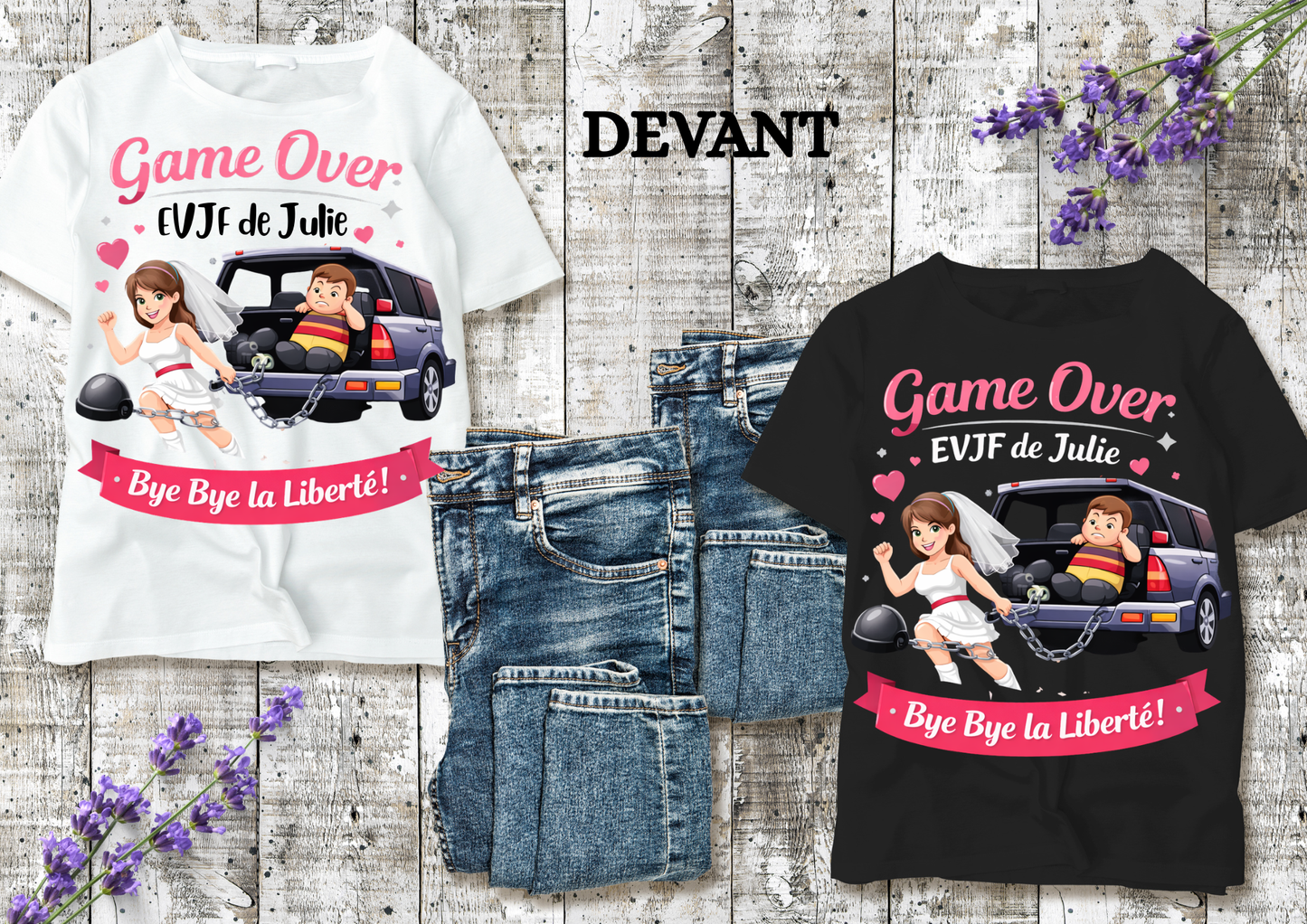 🎉 T-shirt EVJF Personnalisé – Game Over | Bye Bye la Liberté !