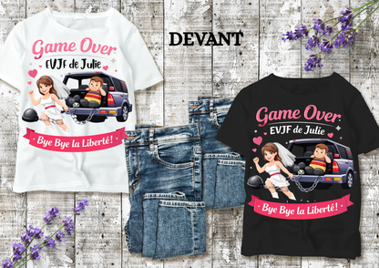 🎉 T-shirt EVJF Personnalisé – Game Over | Bye Bye la Liberté !