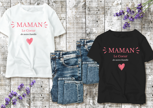 💗 T-shirt Maman "Le cœur de notre famille" – Cadeau tendre et symbolique