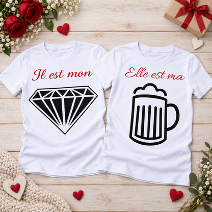 Duo de tee-shirts Il est mon diamant et Elle est ma bière