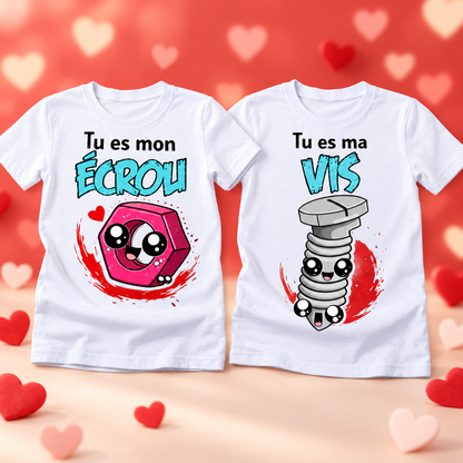 Duo de t-shirts couple Écrou et Vis – présentation