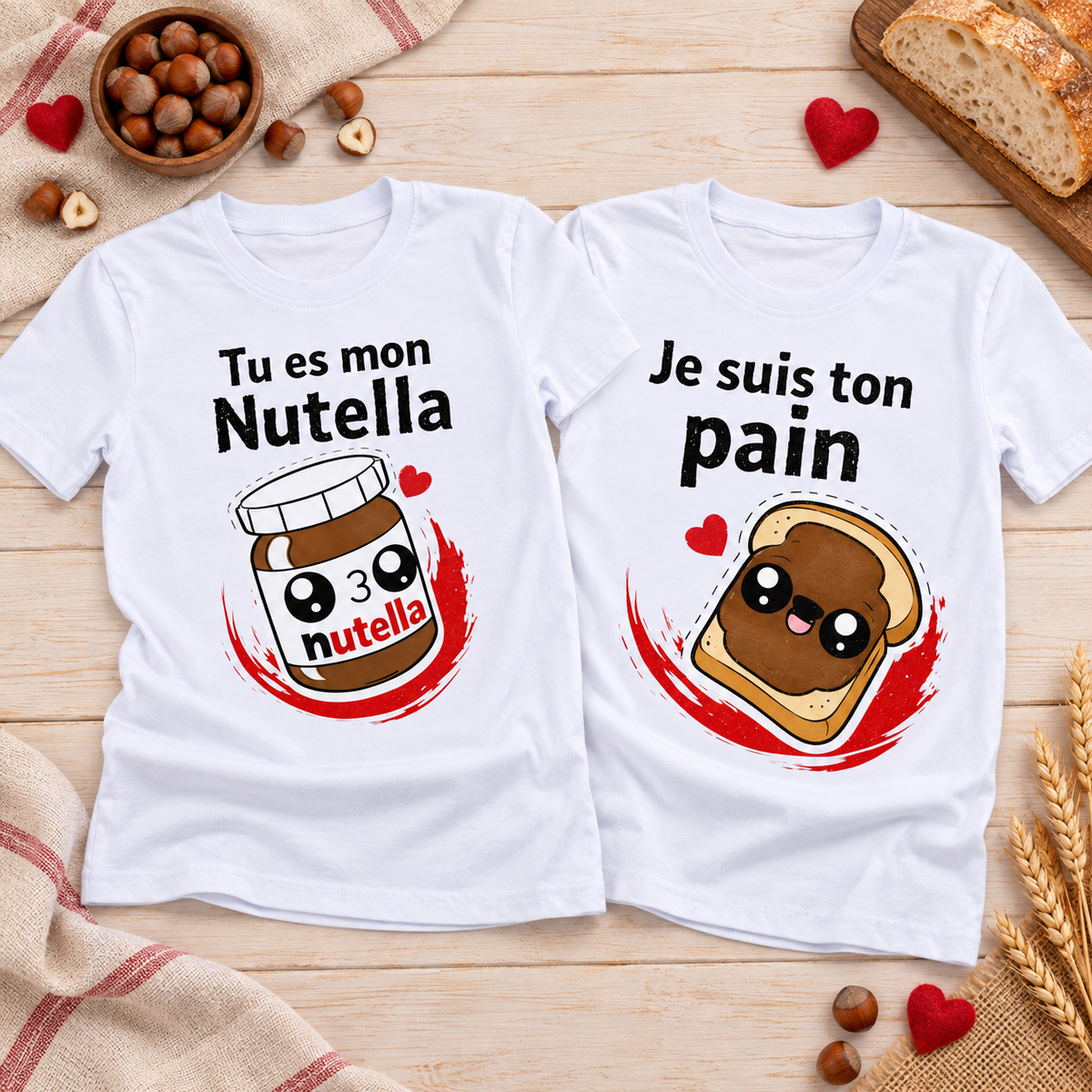 Duo de tee-shirts Tu es mon Nutella et Je suis ton pain