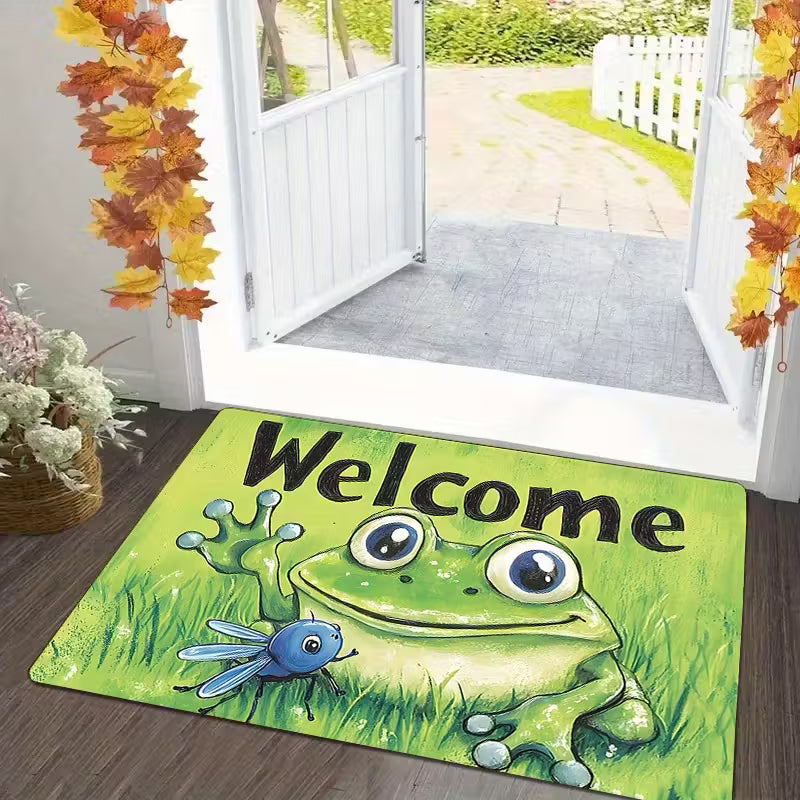 💚 Tapis d’accueil “Grenouille Verte” – Accueillez vos invités avec le sourire 🐸✨
