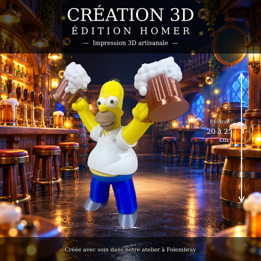 Figurine style Homer – création 3D artisanale, environ 20 à 25 cm