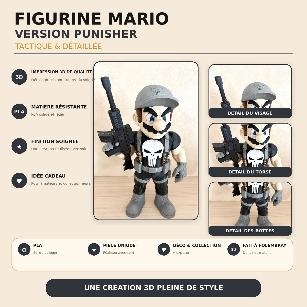 Figurine Mario version Punisher – présentation détaillée