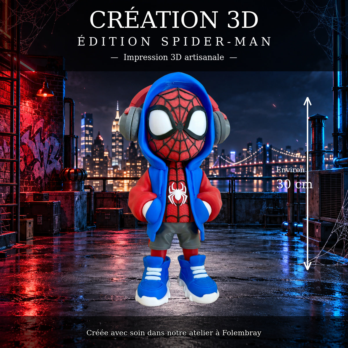 Figurine Spider-Man Street Style – création 3D artisanale, environ 30 cm