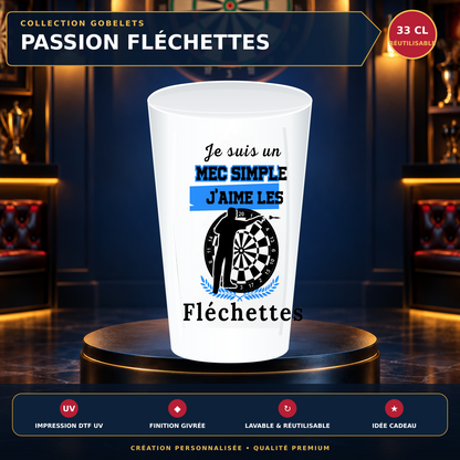 Présentation premium Gobelet apéro fléchettes – Je suis un mec simple, j’aime les fléchettes