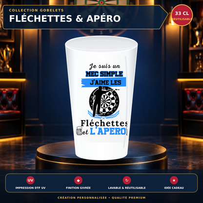 Présentation premium Gobelet apéro fléchettes – Je suis un mec simple, j’aime les fléchettes et l’apéro