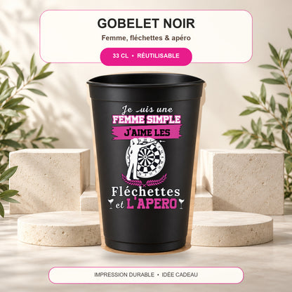 Présentation Gobelet noir Femme fléchettes et apéro