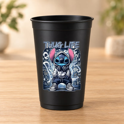Gobelet noir Love & Fun centré - Stitch style Thug Life