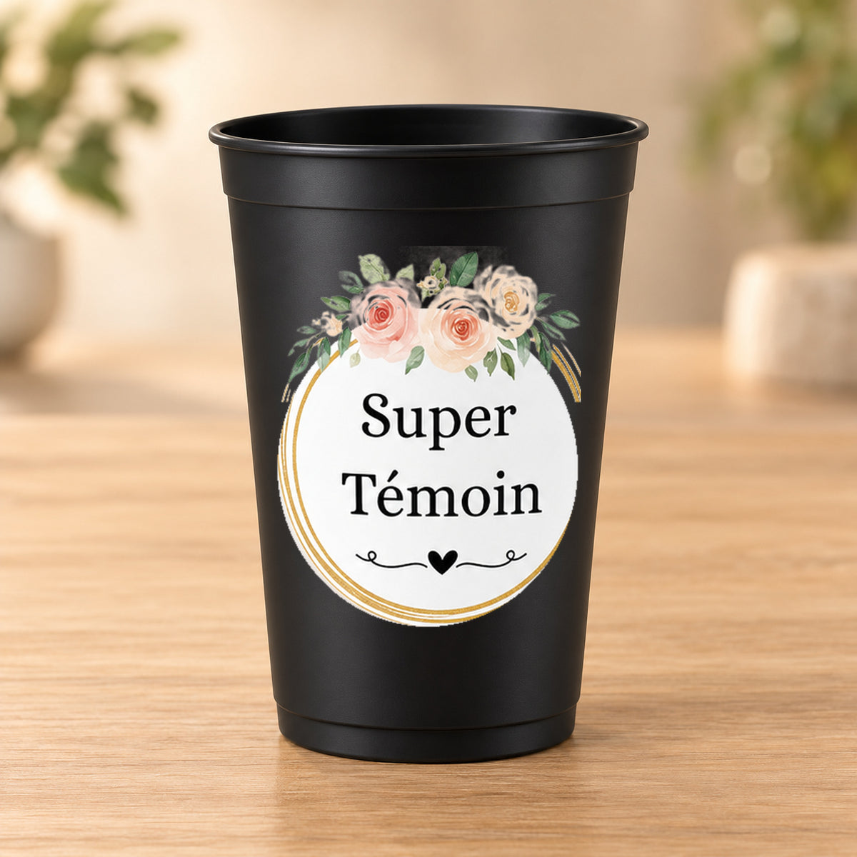 Gobelet noir Super Témoin avec motif original exact