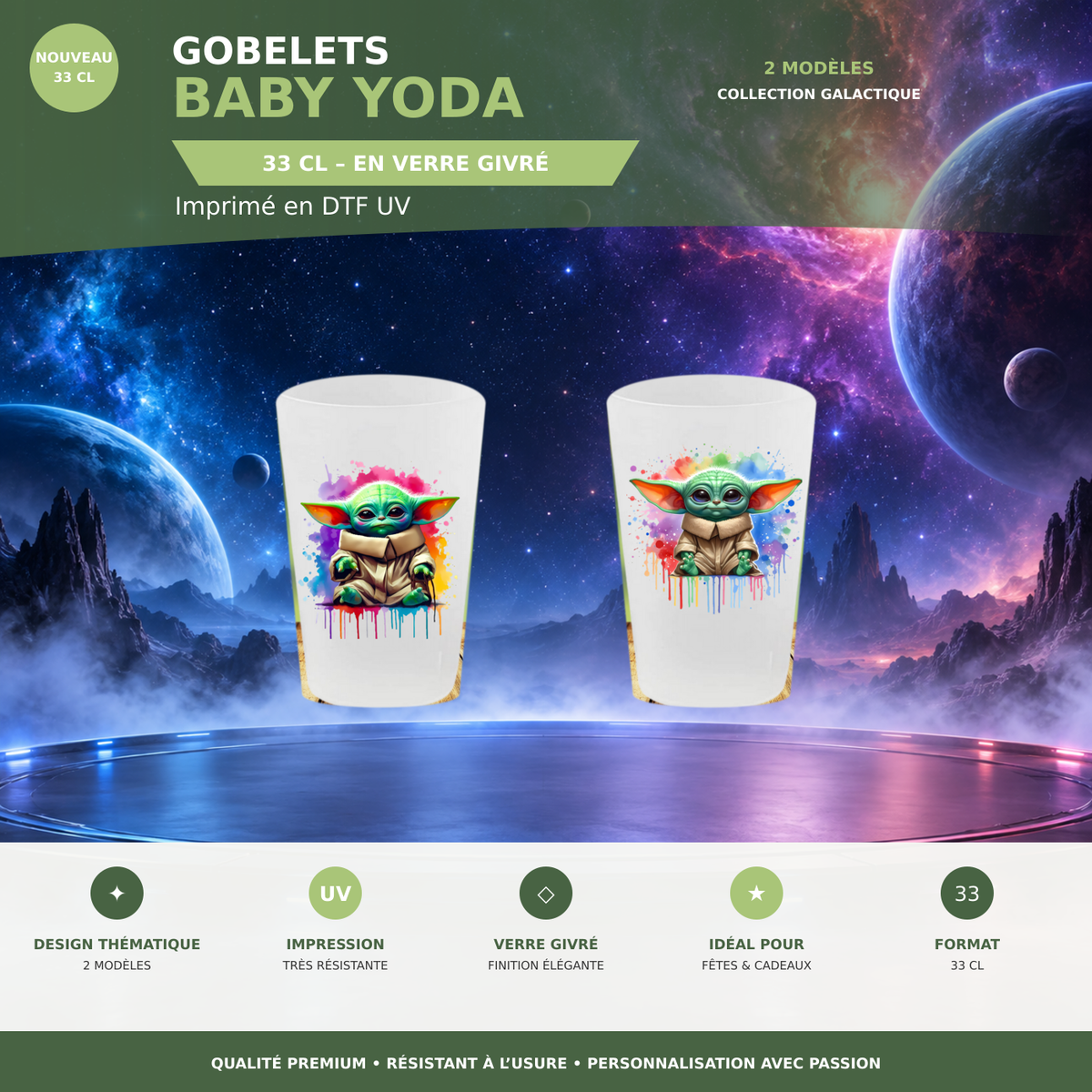 Présentation 🥤 Gobelet Réutilisable Baby Yoda – Collection Splash 🌌✨ sans cadres