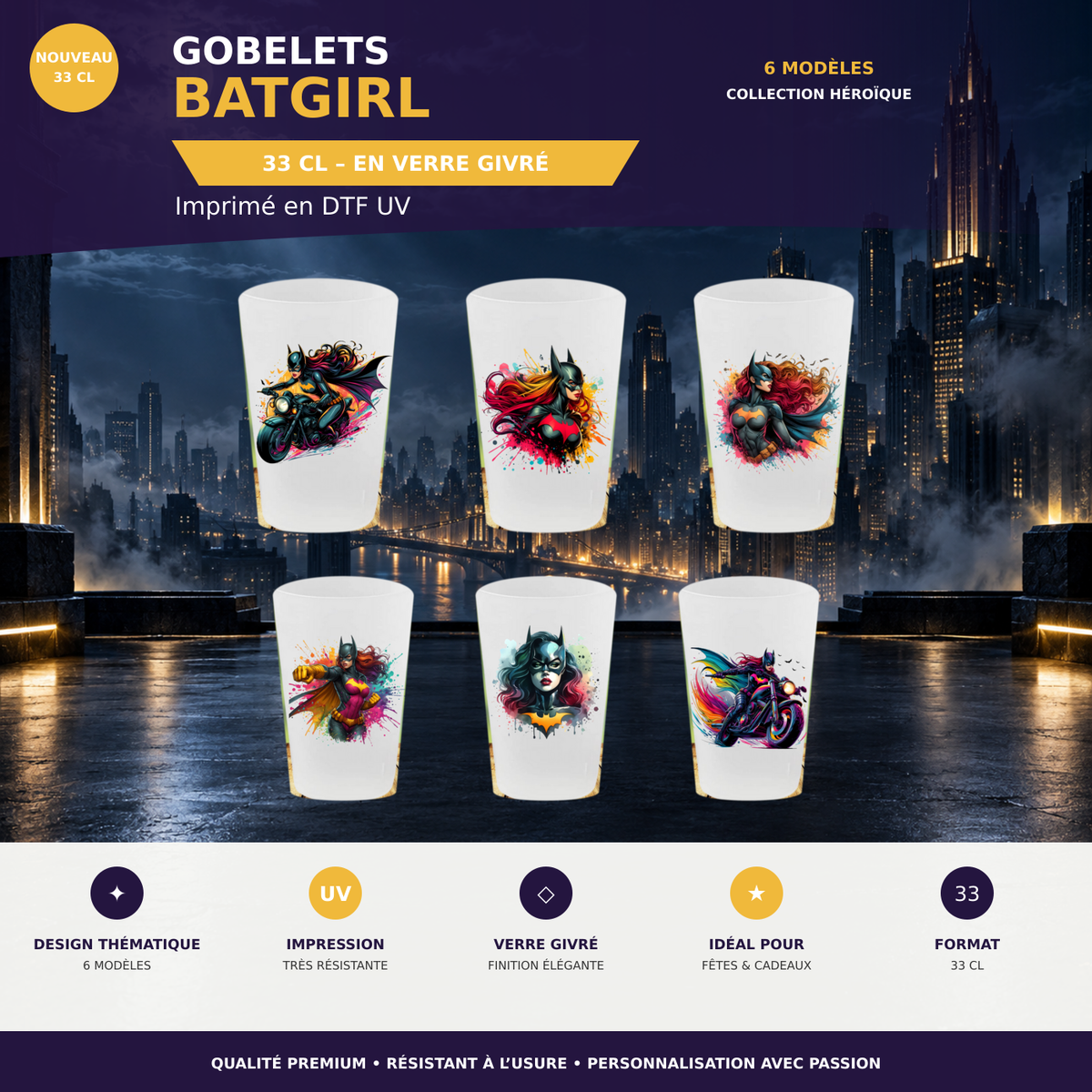 Présentation 🦸‍♀️ Gobelet Réutilisable 33cl – Collection Spéciale Batgirl sans cadres
