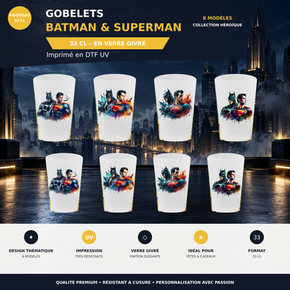 Présentation 🦇🦸‍♂️ Gobelet Réutilisable Super-Héros – Collection BATMAN & SUPERMAN sans cadres