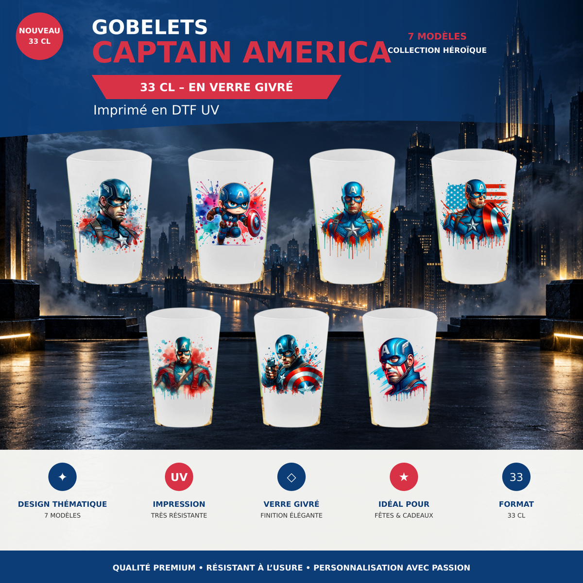 Présentation 🥤 Gobelet Réutilisable Captain America – Édition Splash Art sans cadres