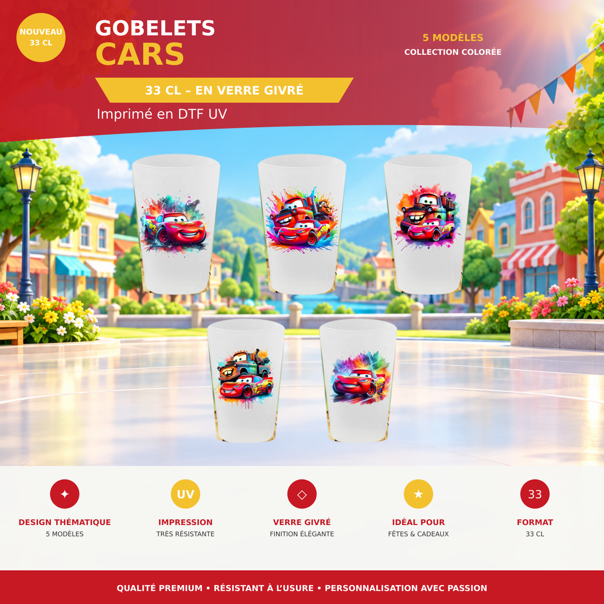 Présentation 🥤 Gobelet Réutilisable Cars – Flash McQueen & Amis 🚗✨ sans cadres