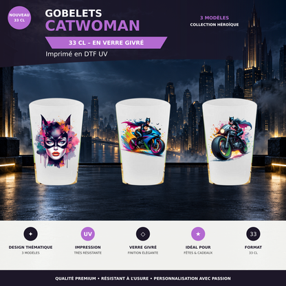 Présentation 🐾 Verre Réutilisable 33cl – Catwoman sans cadres