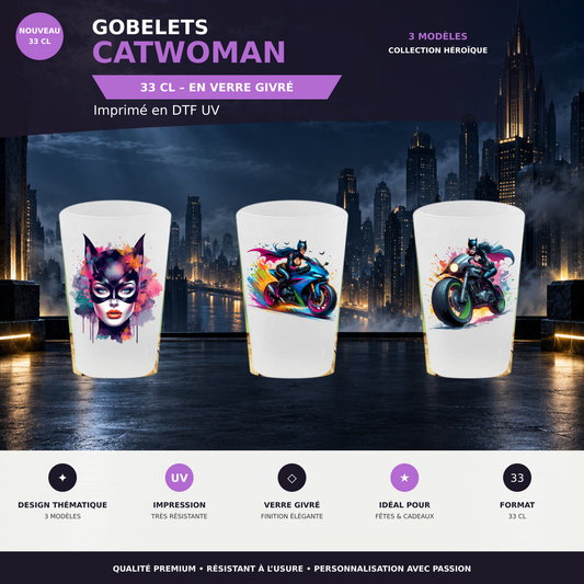 Présentation 🐾 Verre Réutilisable 33cl – Catwoman sans cadres