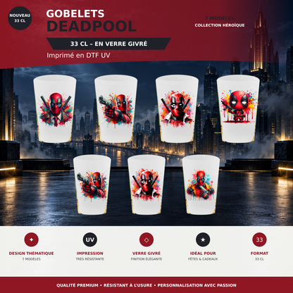 Présentation 🥤 Gobelet Réutilisable Deadpool – Édition Splash Art sans cadres