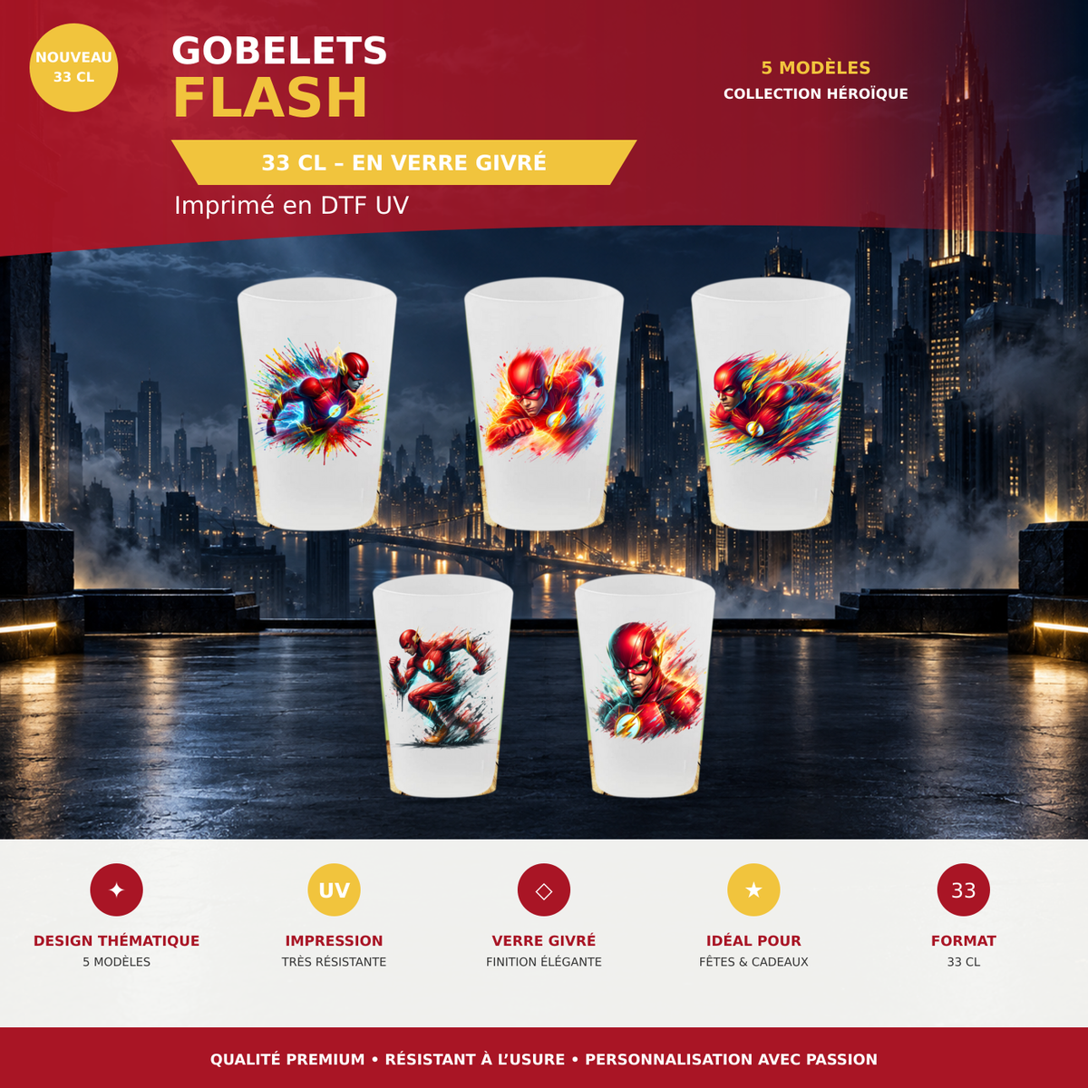 Présentation 🏃‍♂️ Gobelet Réutilisable Super-Héros – Collection FLASH ⚡ sans cadres