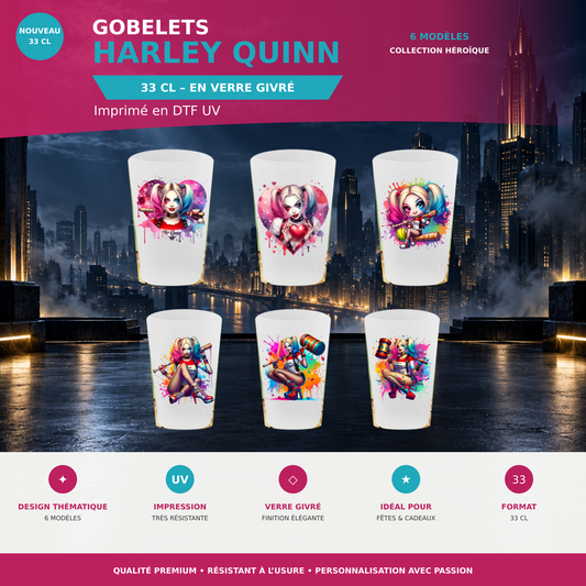 Présentation 🥤 Verre réutilisable Harley Quinn – Collection Super-Héros ⚡ sans cadres