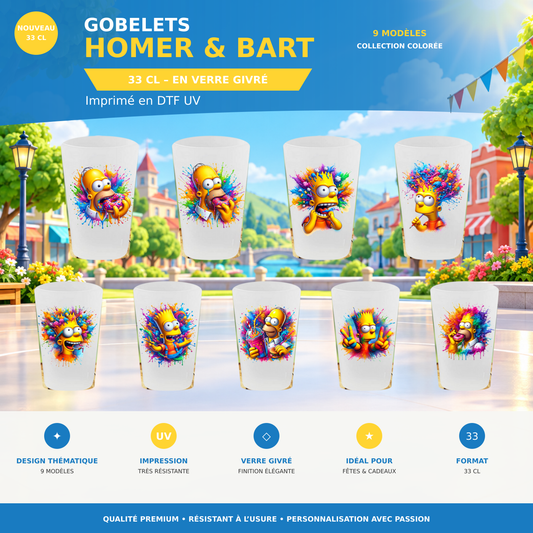 Présentation 🥤 Gobelet Réutilisable Homer & Bart Splash – Collection Fun & Colorée sans cadres