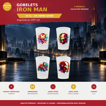 Présentation 🥤 Gobelet Réutilisable Iron Man – Édition Splash Art sans cadres